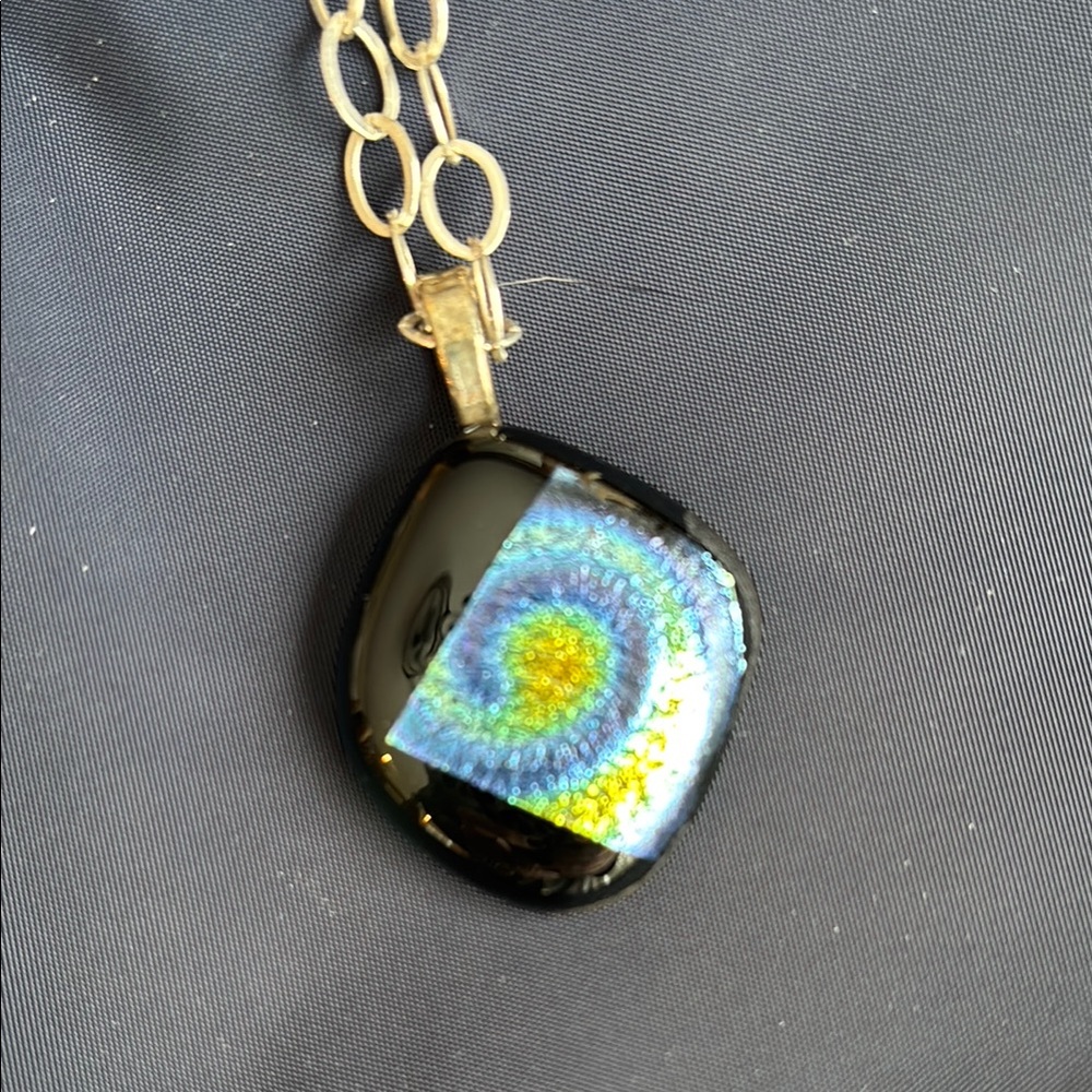Conway Glass hand blown glass navy one of a kind blue Swirl Pendant